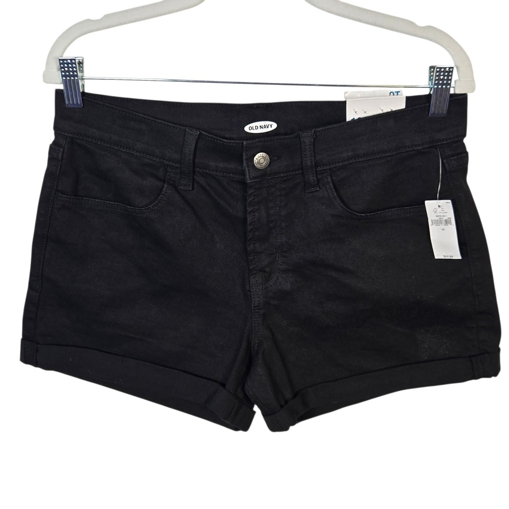 Old Navy Wow Short Black Jack‎ Mid Rise Cuffed Denim Womens Shorts 10 NWT